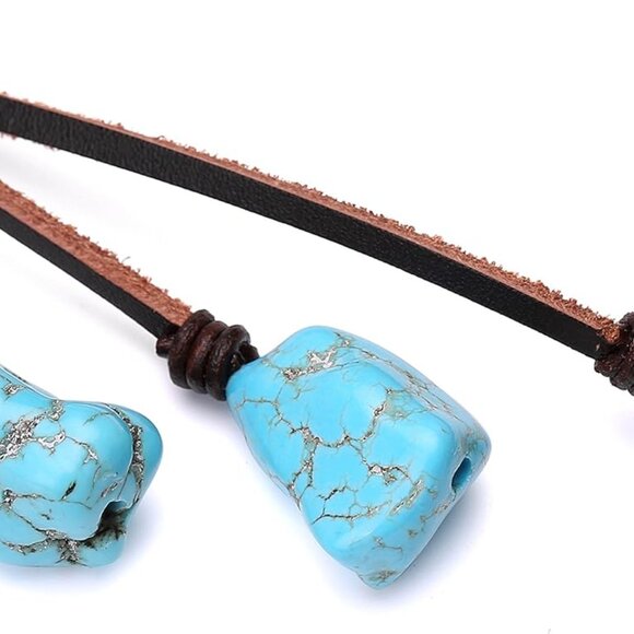 Bohemian Synthetic Turquoise Necklace Handmade Vintage Y-shaped Jewelry with Gen - Picture 5 of 8